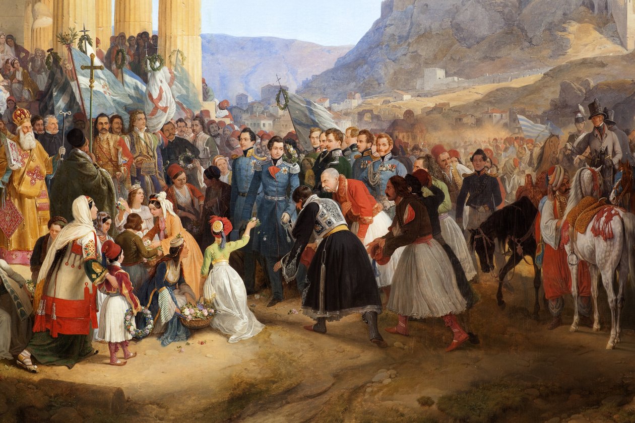 De intocht van koning Othon I van Griekenland in Athene door Peter von Hess