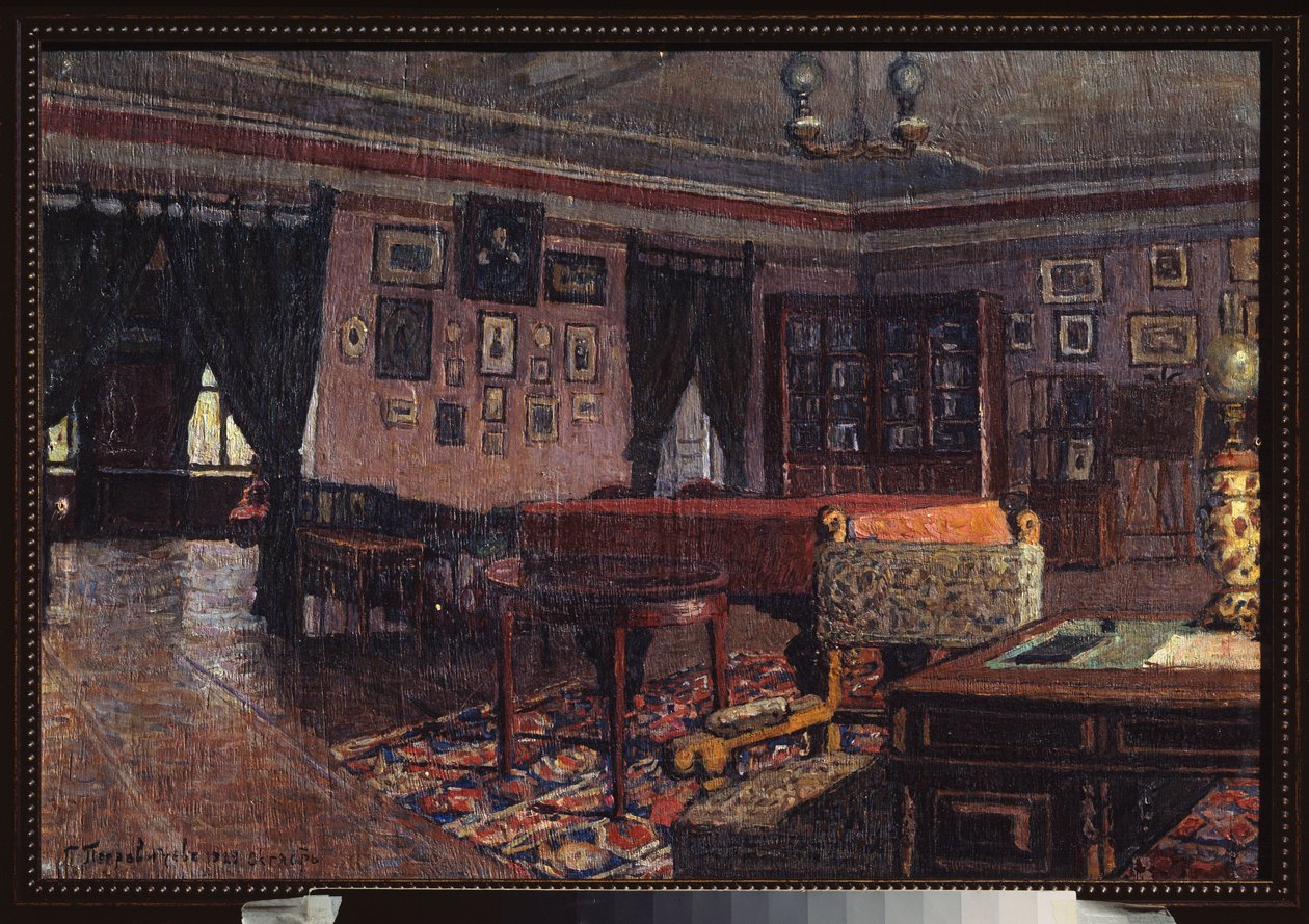 De salon in het huis van Peter Iljitsj Tsjaikovski. door Petr Ivanovic Petrovichev