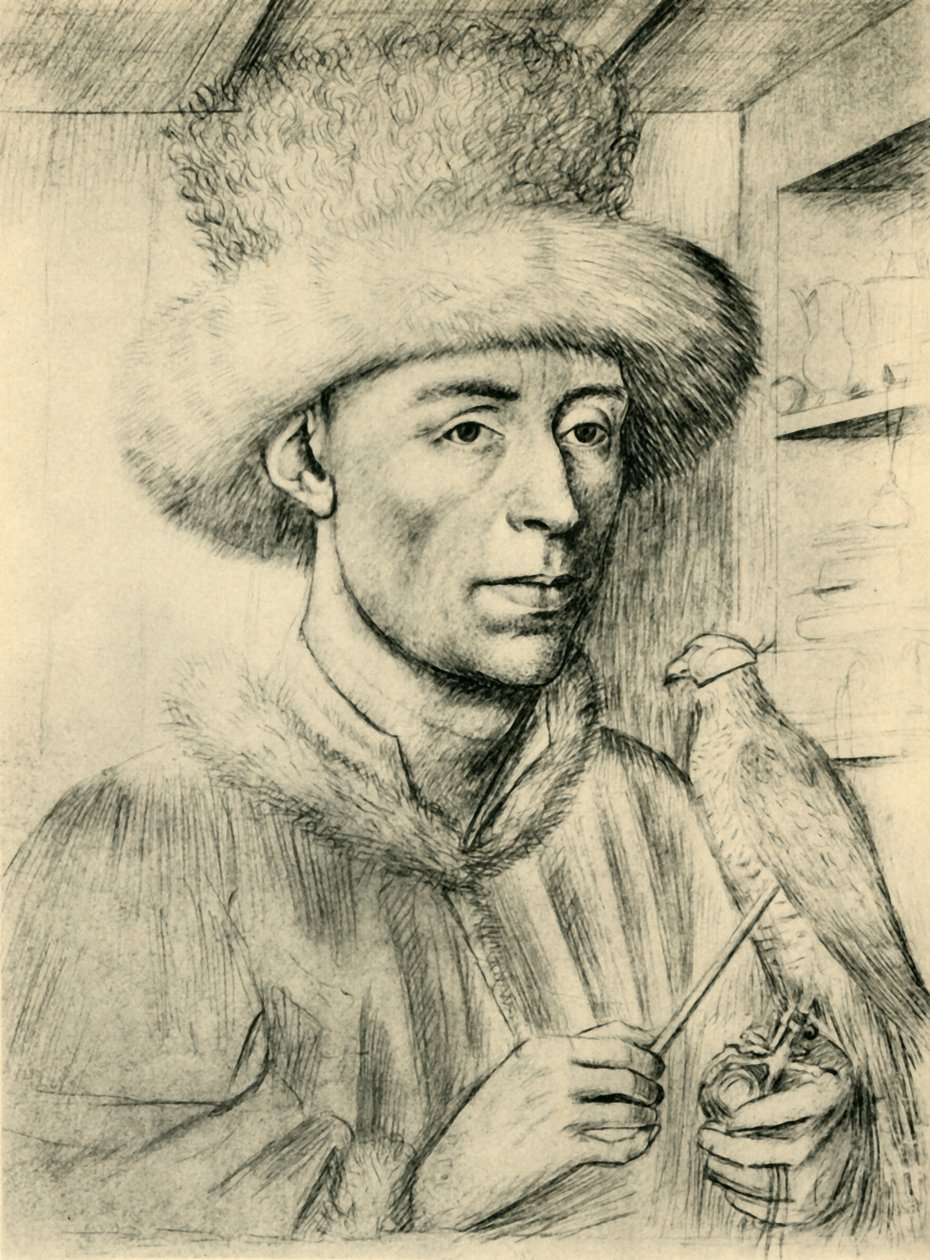 Portret van een man met een valk, c1447, 1943 door Petrus Christus