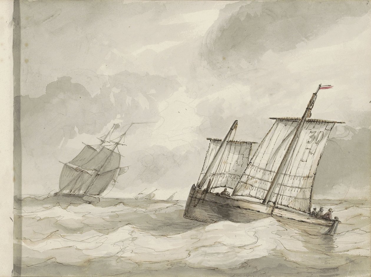 Zeilschepen op een woelige zee door Petrus Johannes Schotel (circle of)