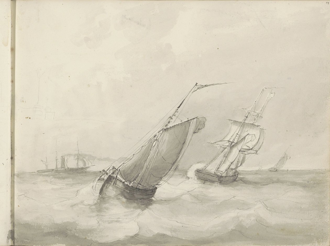 Zeilschepen op zee door Petrus Johannes Schotel (circle of)