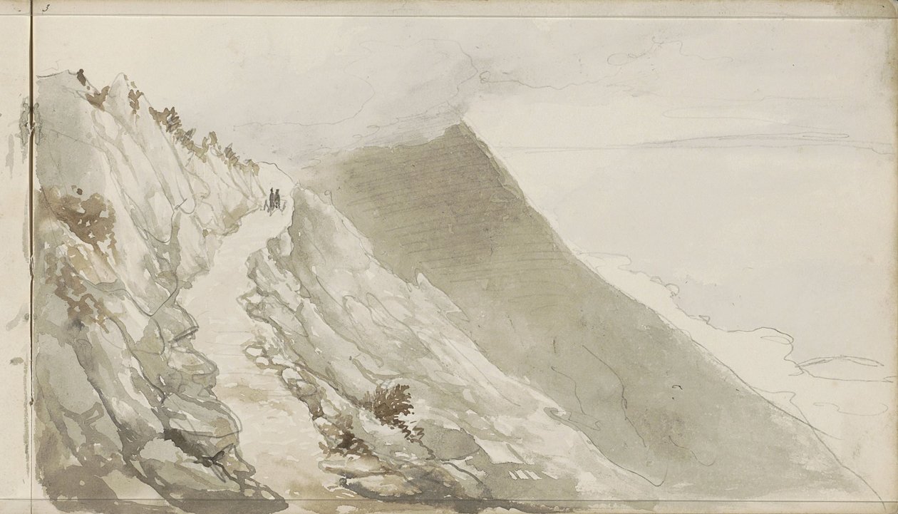 Figuren op een pad langs een rotskust door Petrus Johannes Schotel