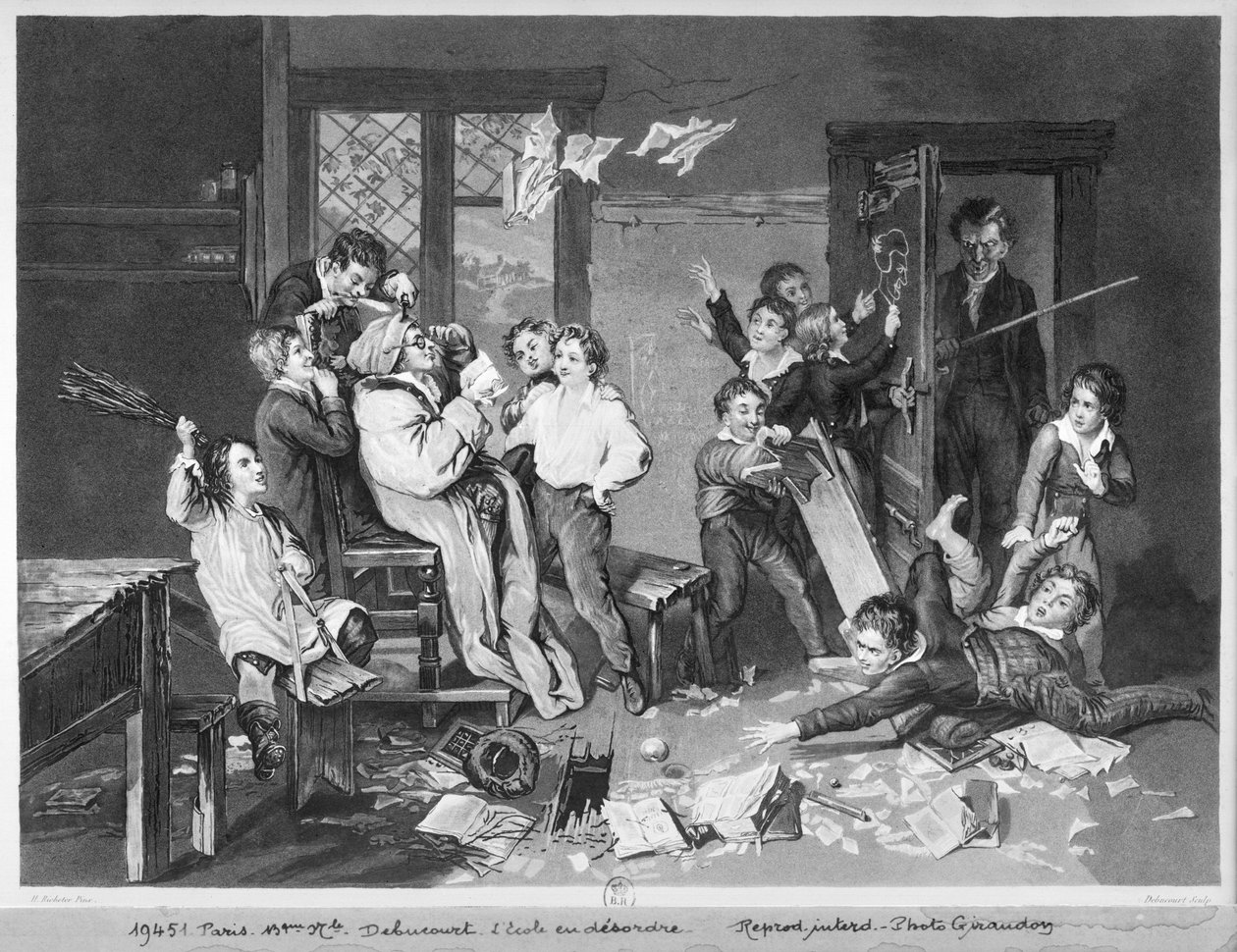 Scène van wanorde op school door Philibert-Louis Debucourt