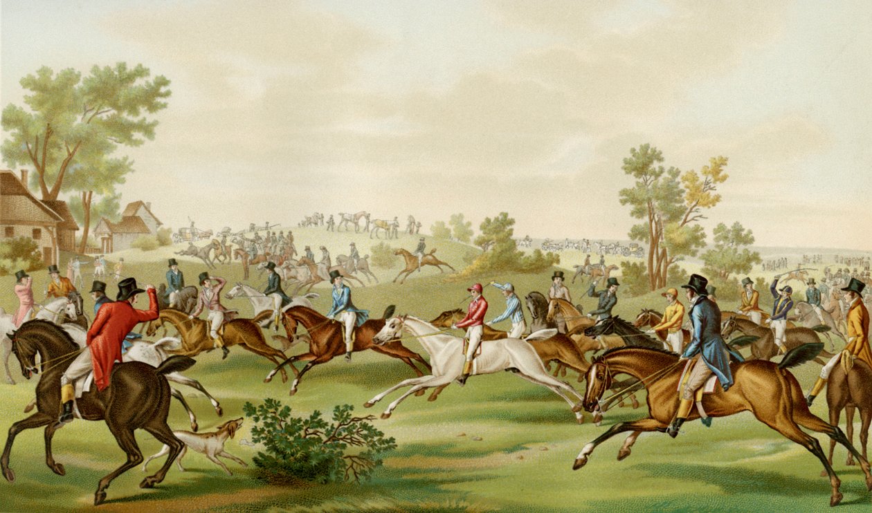 Paardenrace - gekleurde gravure door Debucourt door Philibert Louis Debucourt
