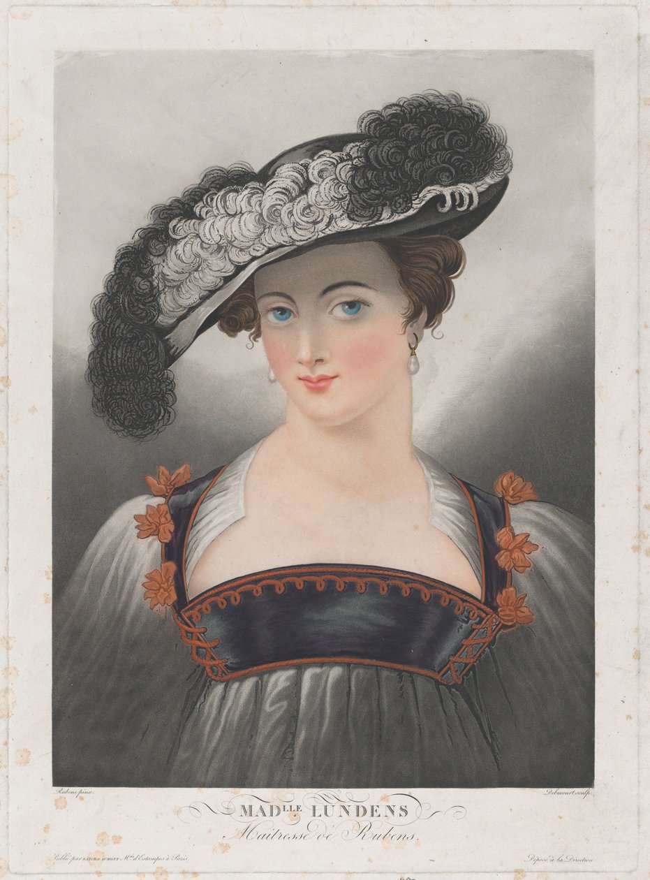 Portret van Susanna Lunden, met breedgerande hoed met veren door Philibert Louis Debucourt
