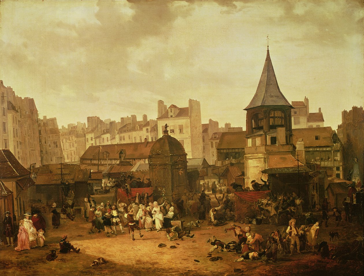 Vreugde in Les Halles om de geboorte van Dauphin Louis van Frankrijk (1781-89) te vieren, 21 januari 1781, 1783 door Philibert-Louis Debucourt