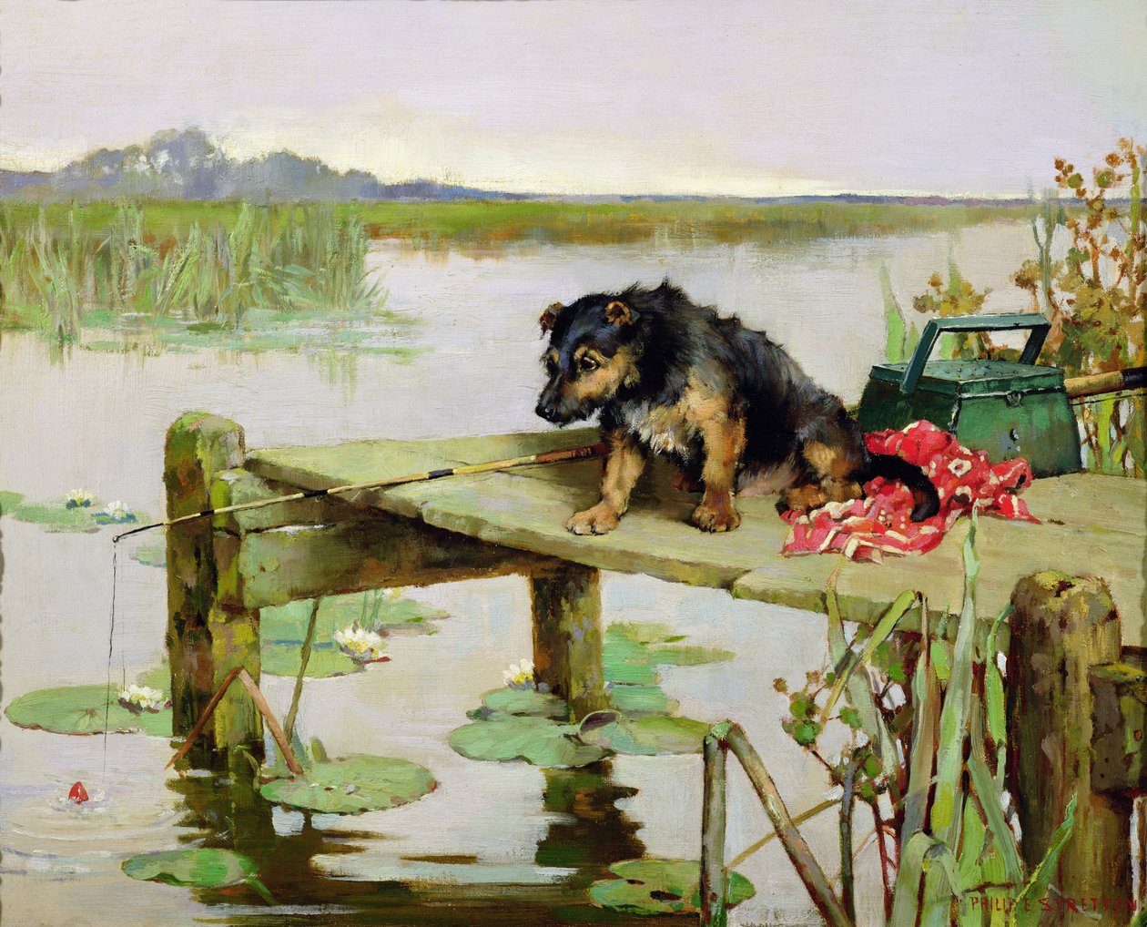Terriër - Vissen, ca. 1890 door Philip Eustace Stretton