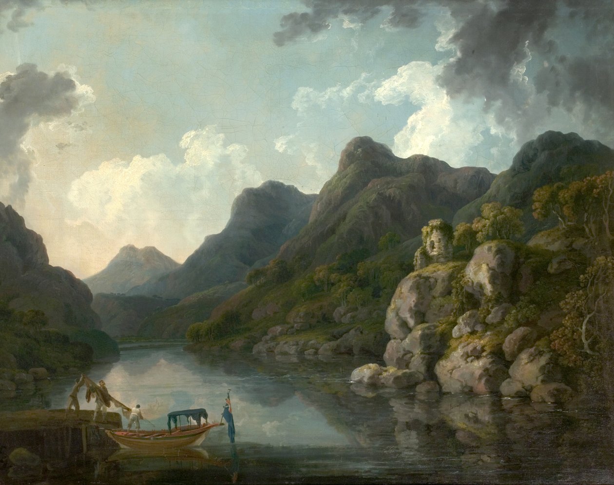 Uitzicht op Snowdon met het Kasteel van Dolbardarn vanuit Llanberis, Noord-Wales, 1787 door Philippe-Jacques de Loutherbourg