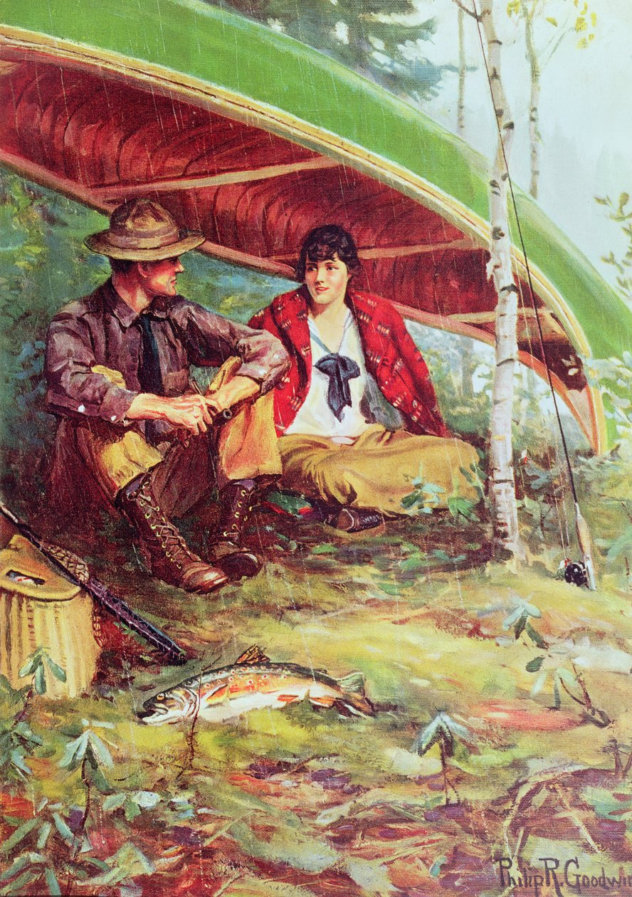 Koppel dat Schuilt voor de Regen onder een Boot door Philip Russell Goodwin