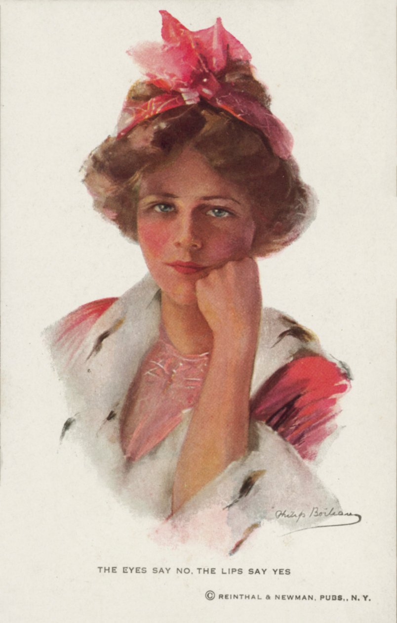 Jonge vrouw met roze hoofddoek (kleurenlitho) door Philip Boileau