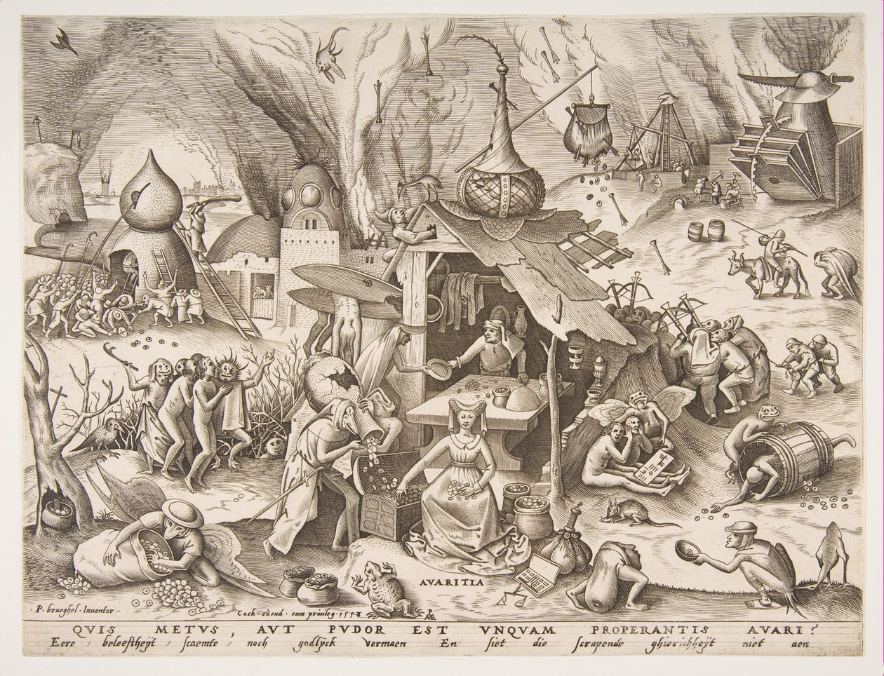 Hebzucht Avaritia uit de serie De zeven hoofdzonden, 1558 door Philip Galle