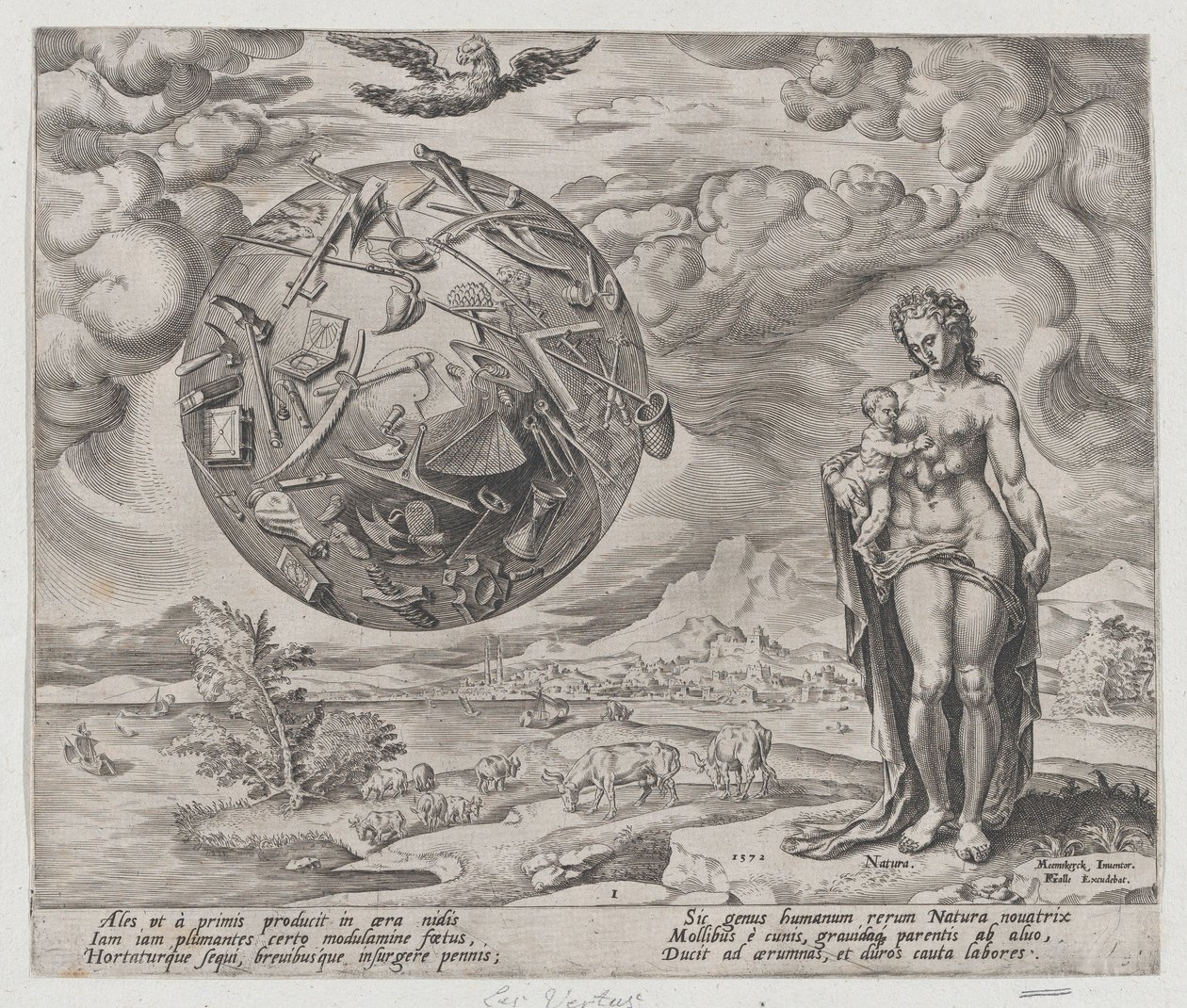 De mens geboren om te zwoegen, uit De beloning van arbeid en ijver, plaat 1, 1572 door Philip Galle