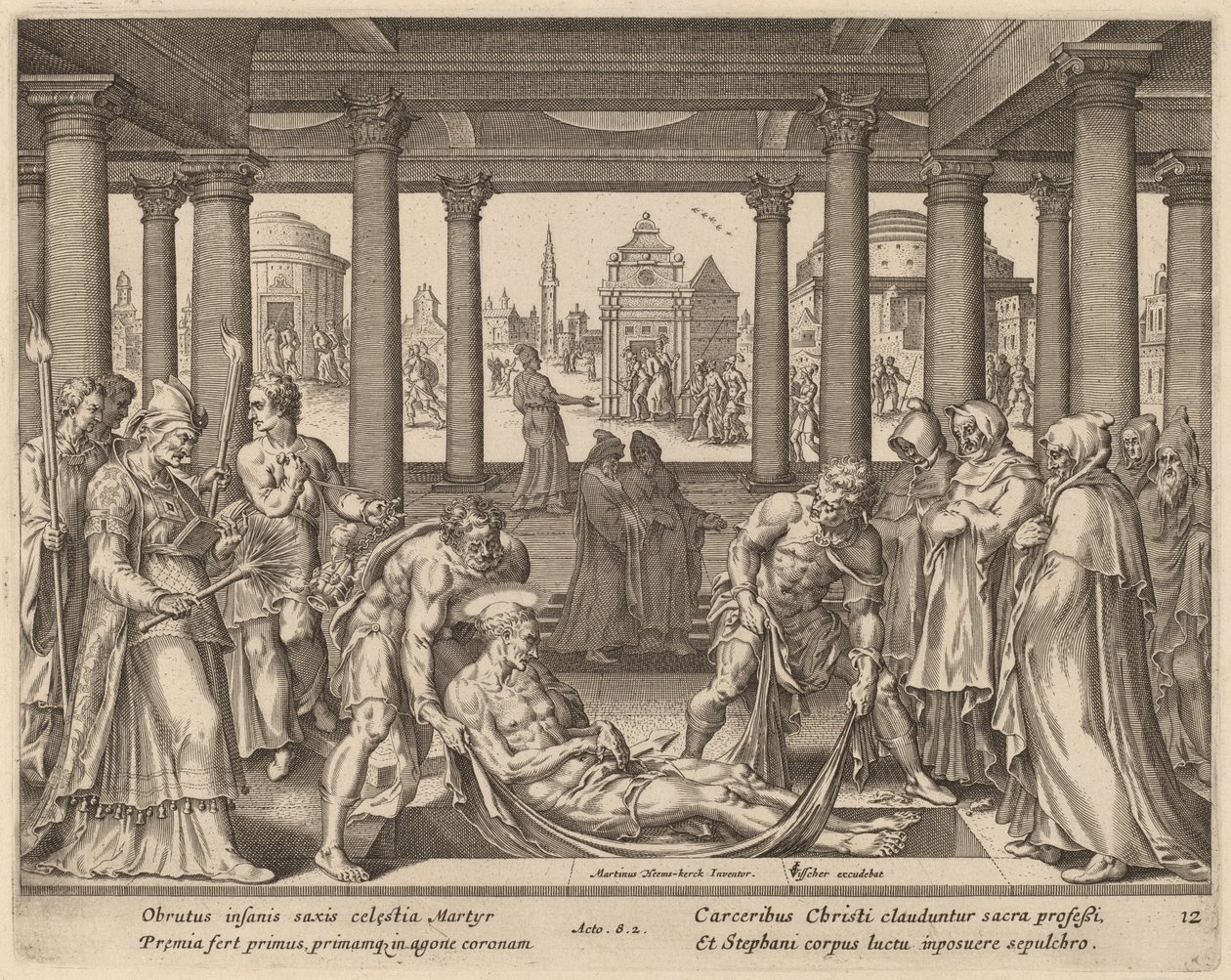Vrome Mannen die Sint Stefanus naar Zijn Begrafenis Dragen door Philip Galle after Maerten van Heemskerck