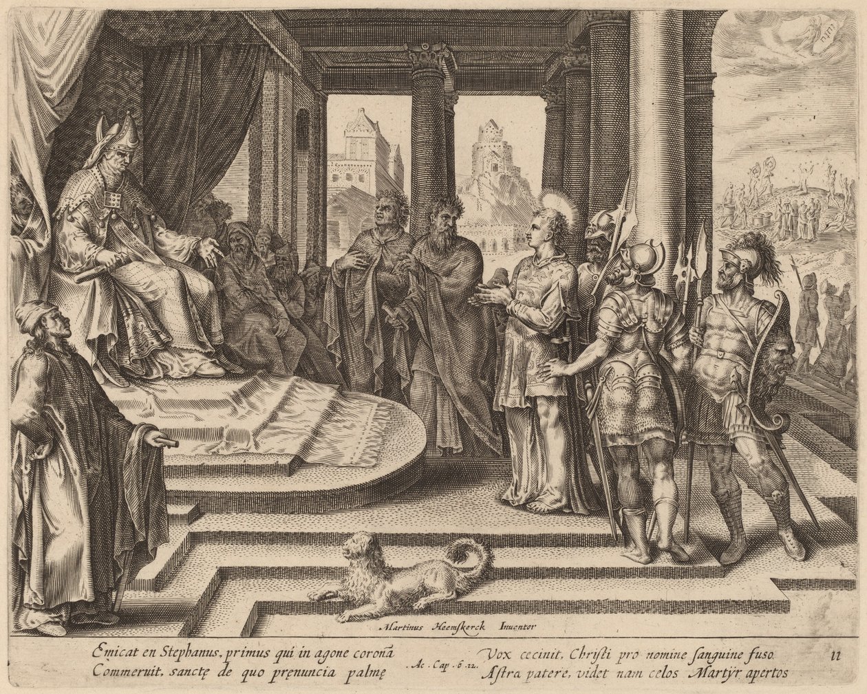 Sint Stefanus voor de Raad door Philip Galle after Maerten van Heemskerck
