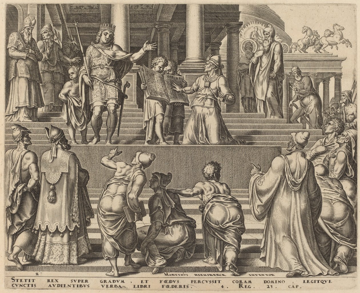 Het Boek van de Wet Gelezen voor het Volk door Philip Galle, after Maerten van Heemskerck