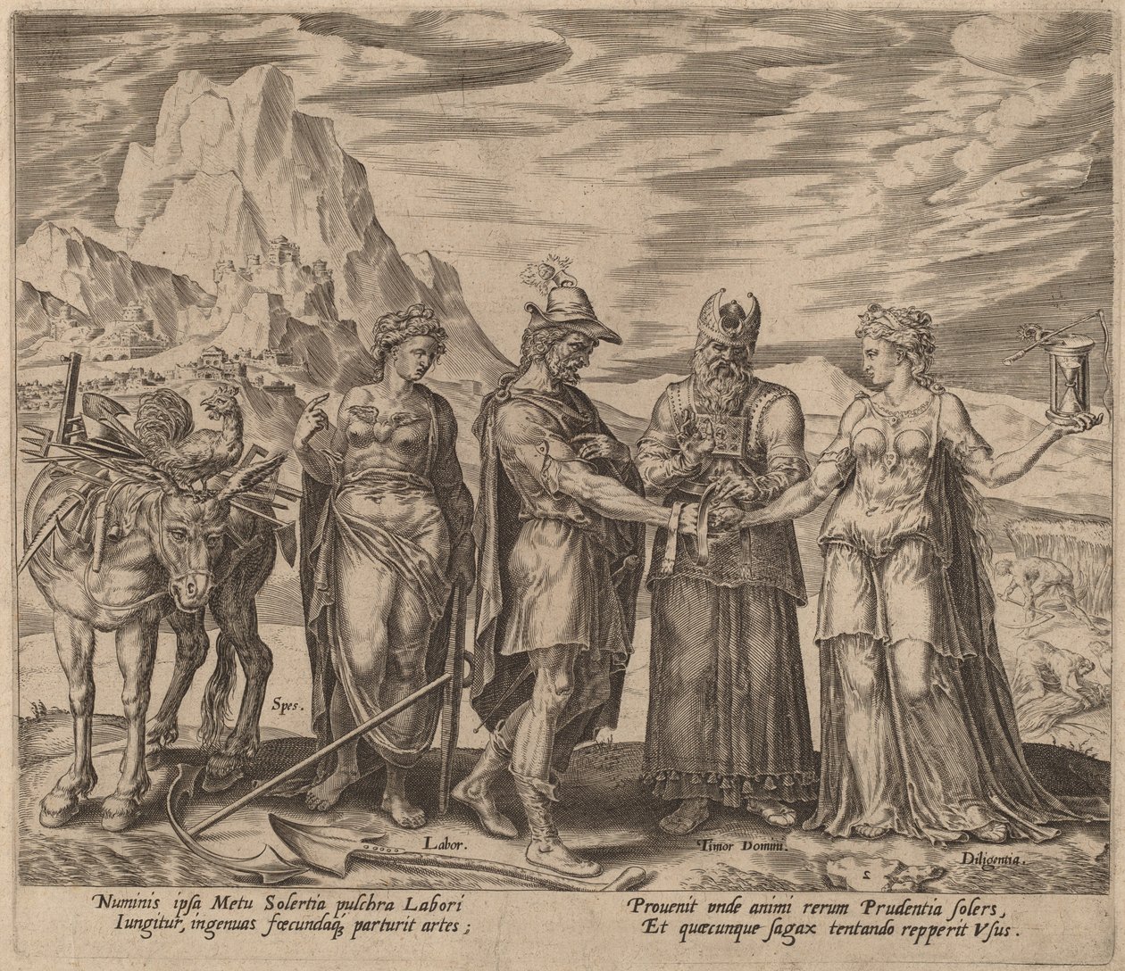 Het Huwelijk van Arbeid en IJver door Philip Galle after Maerten van Heemskerck