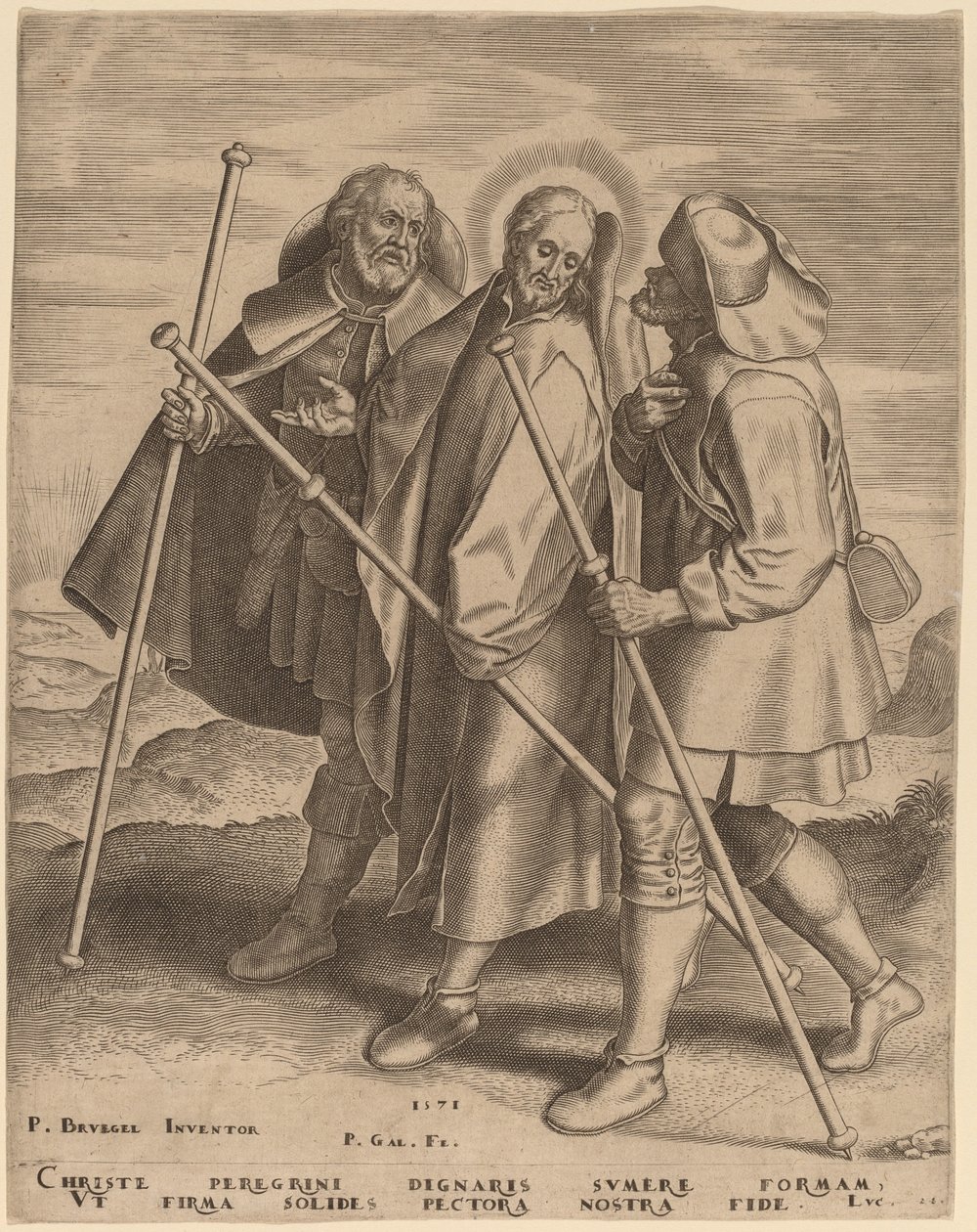 Christus en Zijn Discipelen op Weg naar Emmaüs door Philip Galle after Pieter Bruegel the Elder