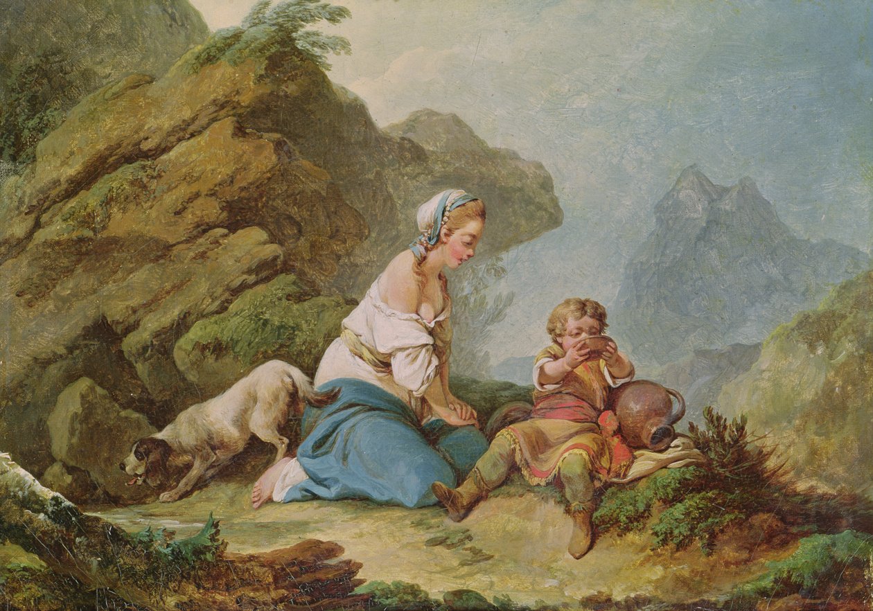 Hagar die haar Zoon Drinkend Bekijkt door Philippe Jacques de Loutherbourg
