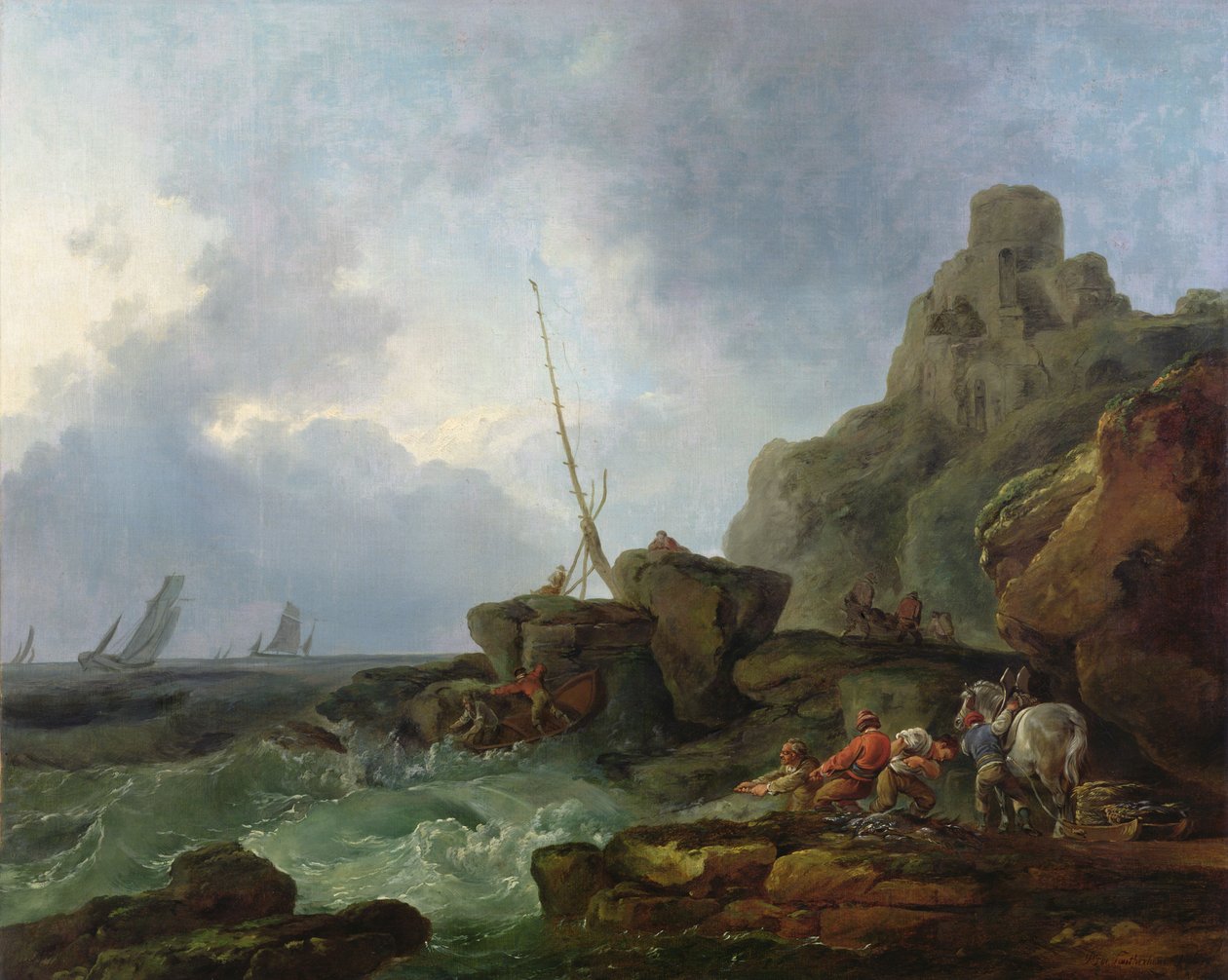 Vissers met netten, ca.1767 (olieverf op doek) door Philip James de (1740-1812) Loutherbourg