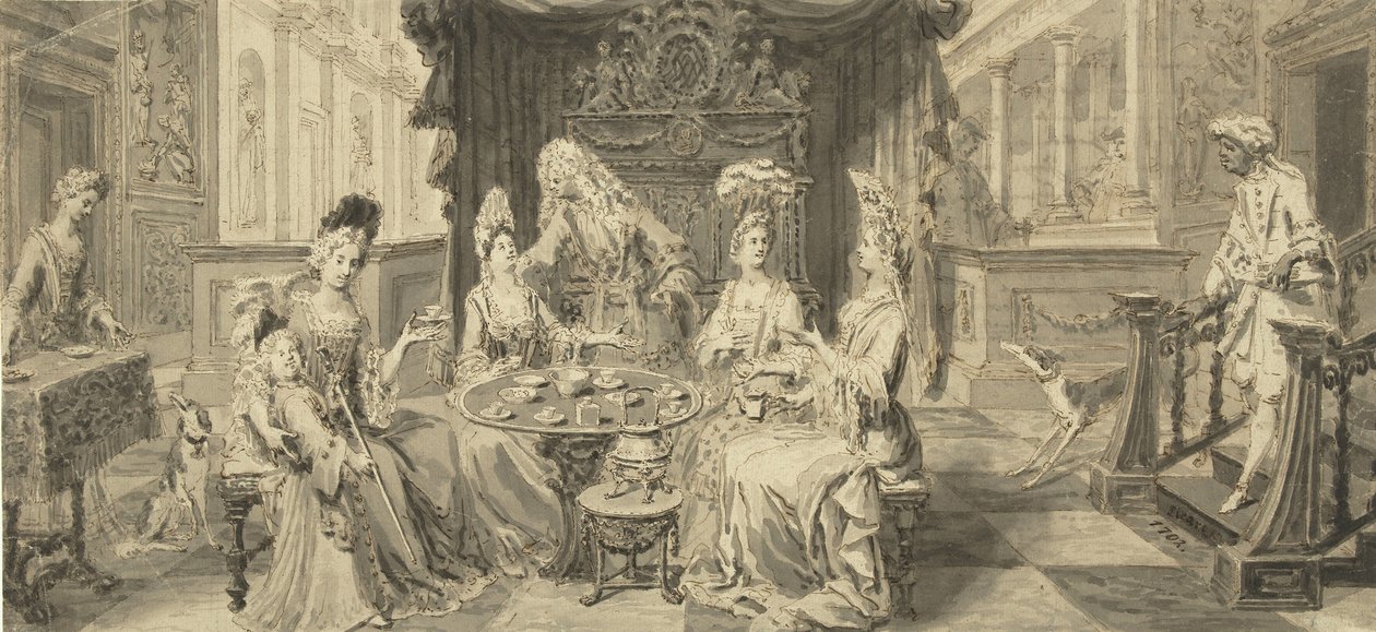 Elegante Maatschappij aan Ronde Tafel, ca. 1700 door Philip Tidemann