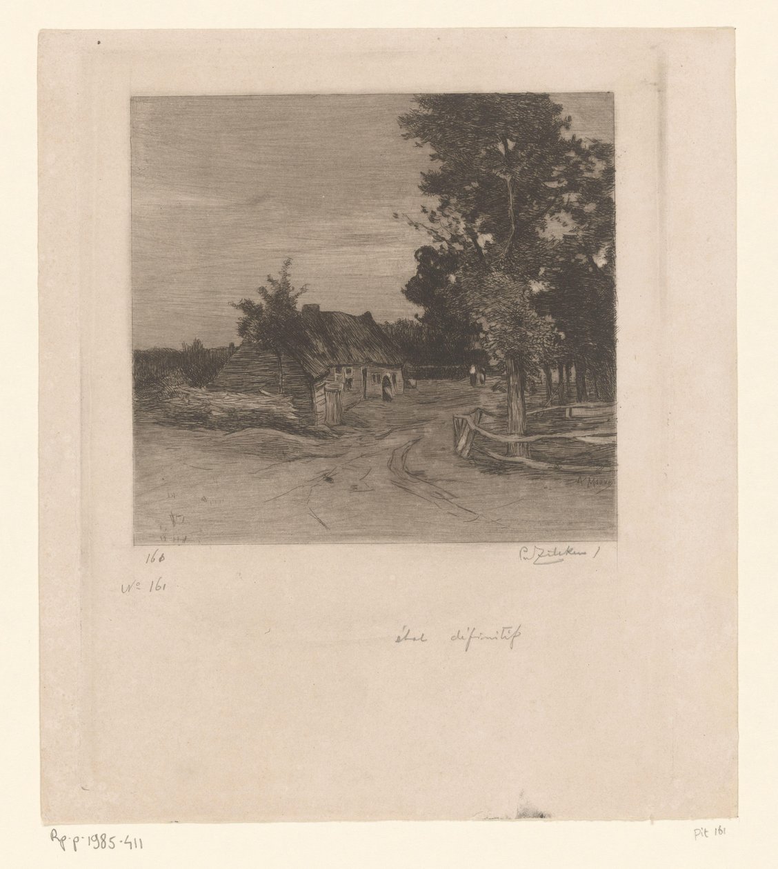 Boerderij aan een landweg met bomen door Philip Zilcken (signed by artist)