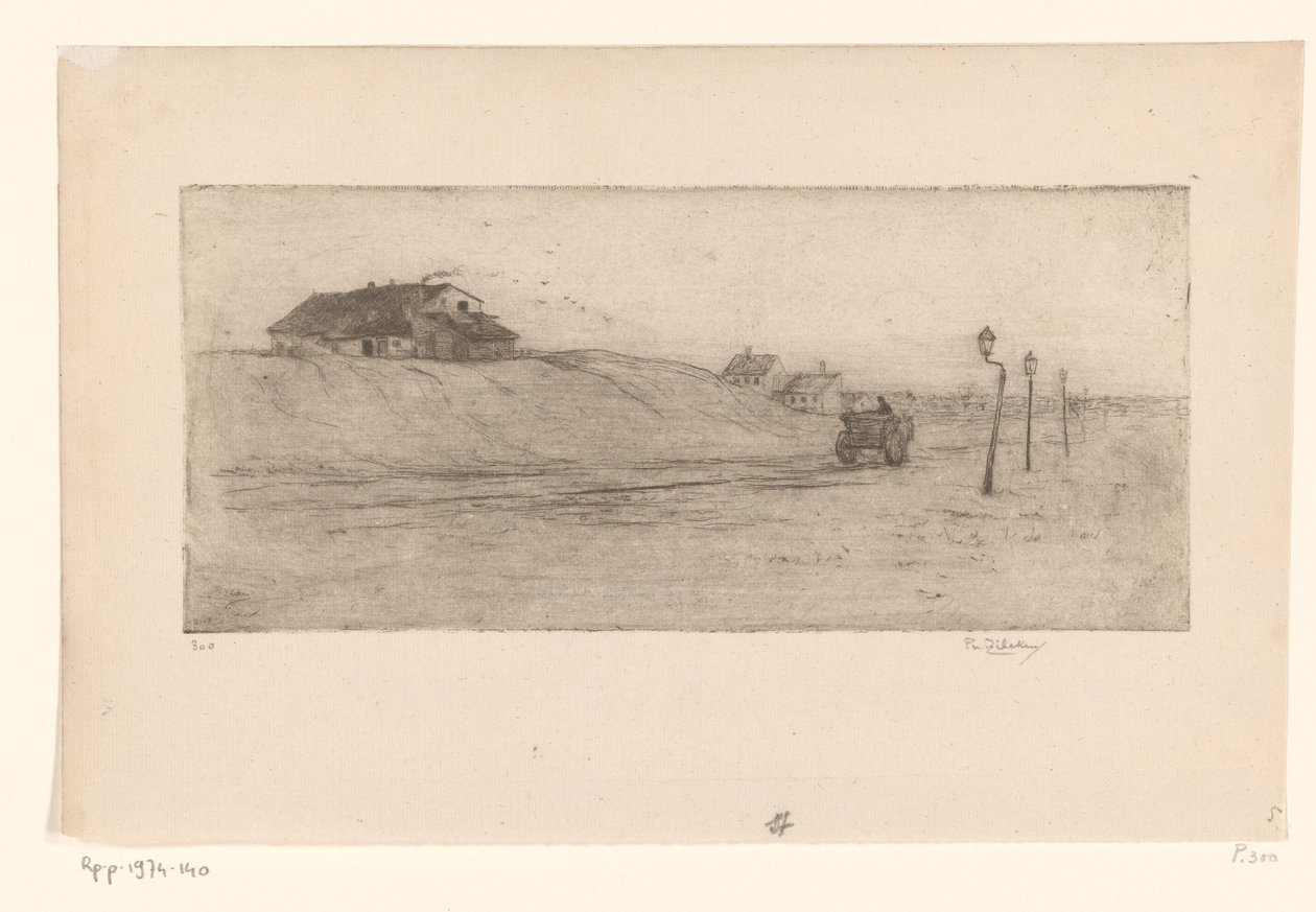Landschap met huizen, lantaarns en wagen door Philip Zilcken (signed by artist)