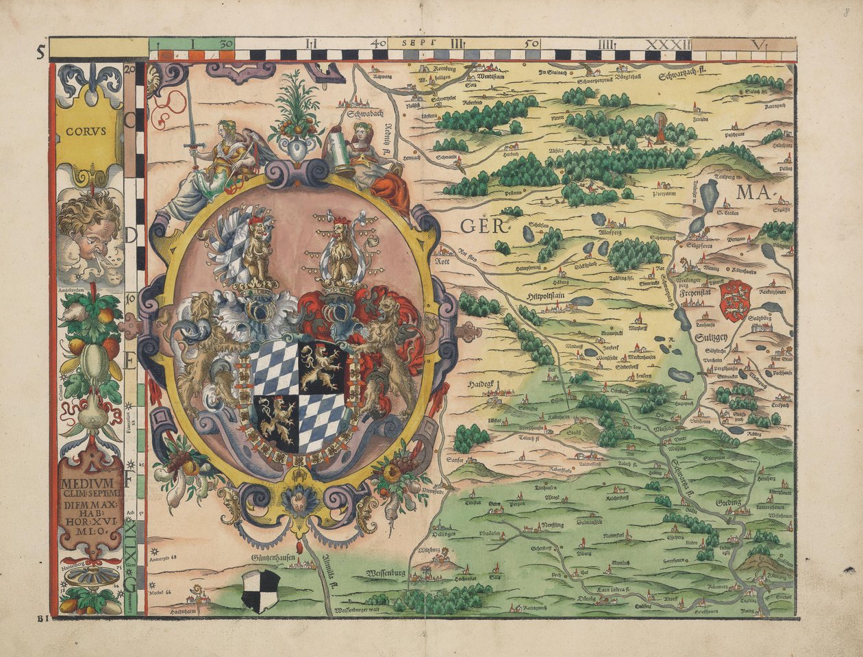 Philipp Apian - Beierse landkaarten van 1568 (Tafel 5) ca. 1 door Philipp Apian