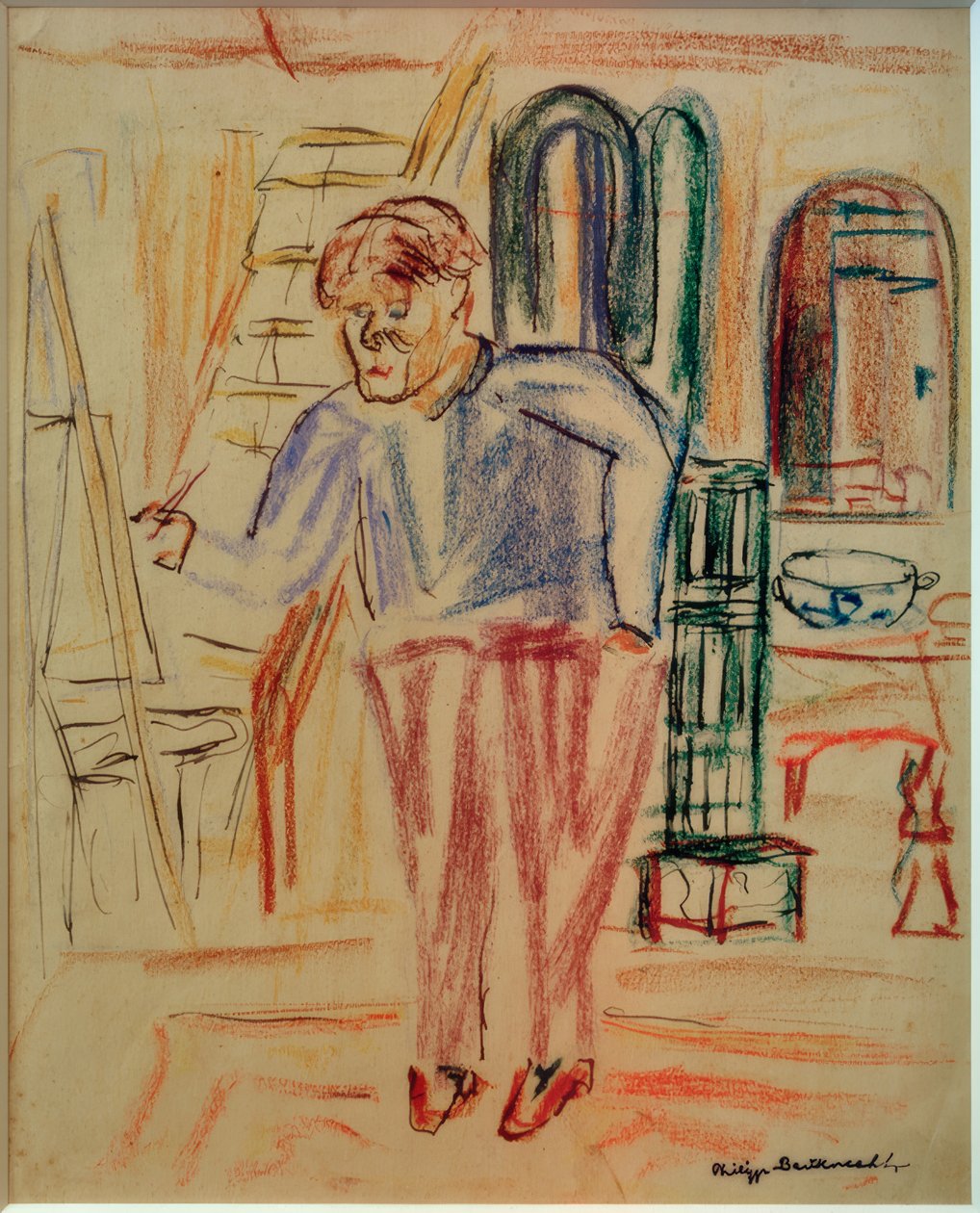 Kirchner voor de ezel in zijn atelier door Philipp Bauknecht
