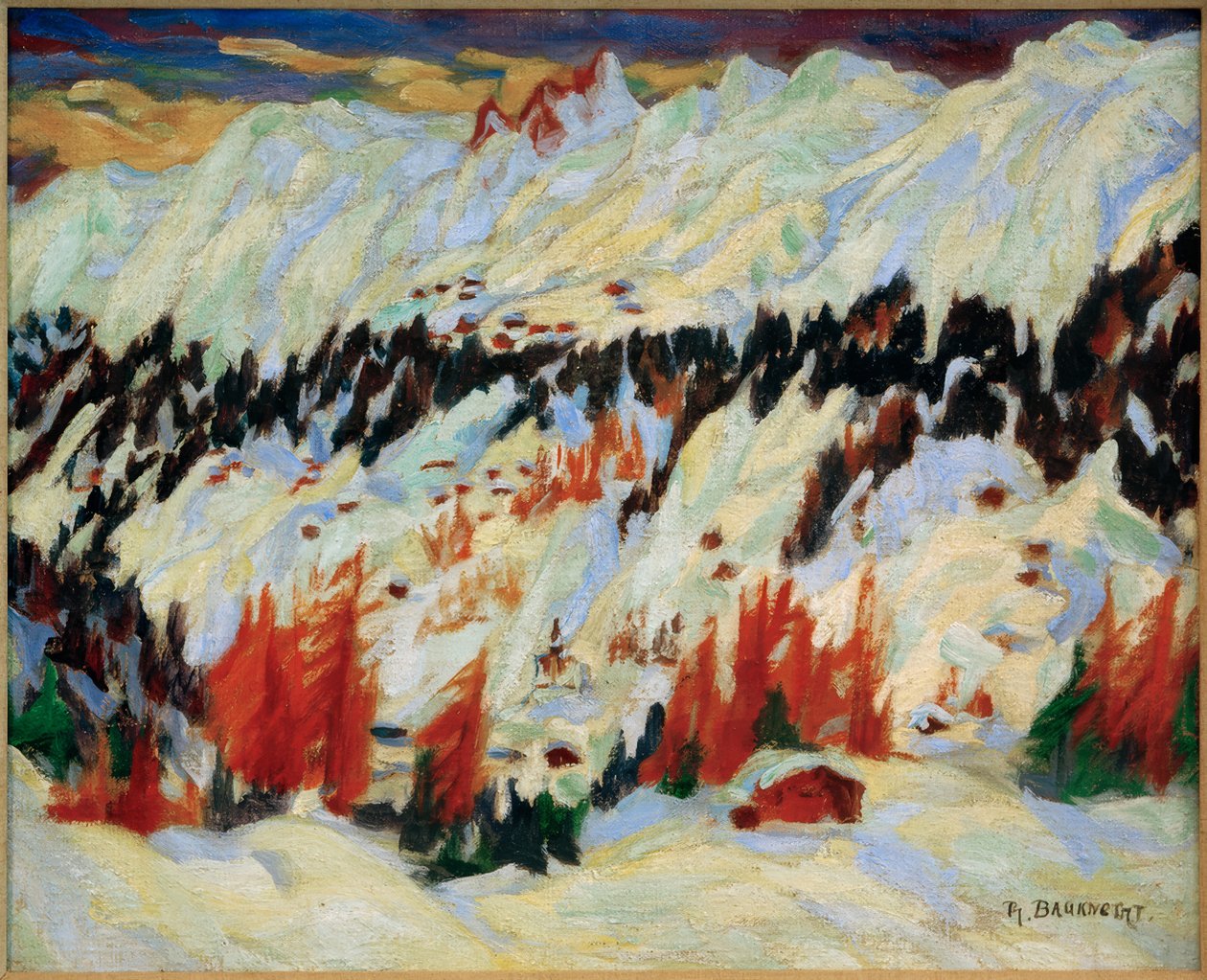 Winterlandschap bij Davos Frauenkirch door Philipp Bauknecht
