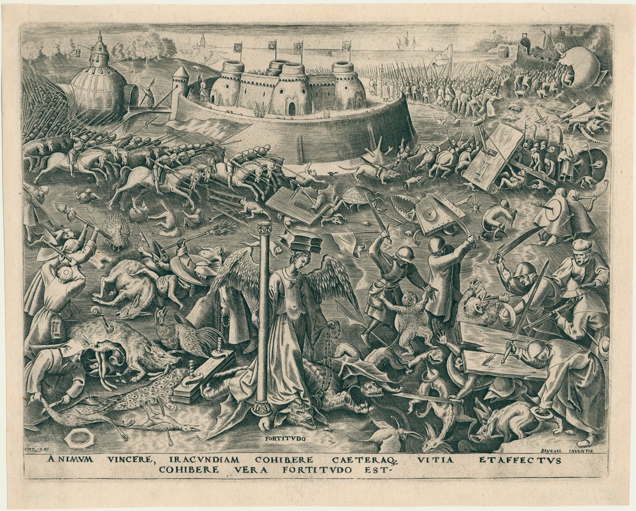 Fortitudo Fortitude uit De Zeven Deugden, 1559 door Philipp Galle