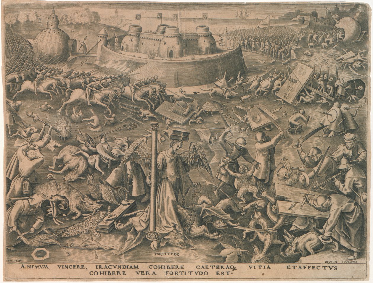 Fortitudo Fortitude uit De zeven deugden, 1559 door Philipp Galle