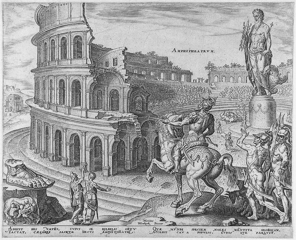 Het Colosseum in Rome uit de serie De achtste wonderen van de wereld naar Maarten van Heemskerck, 1572 door Philipp Galle
