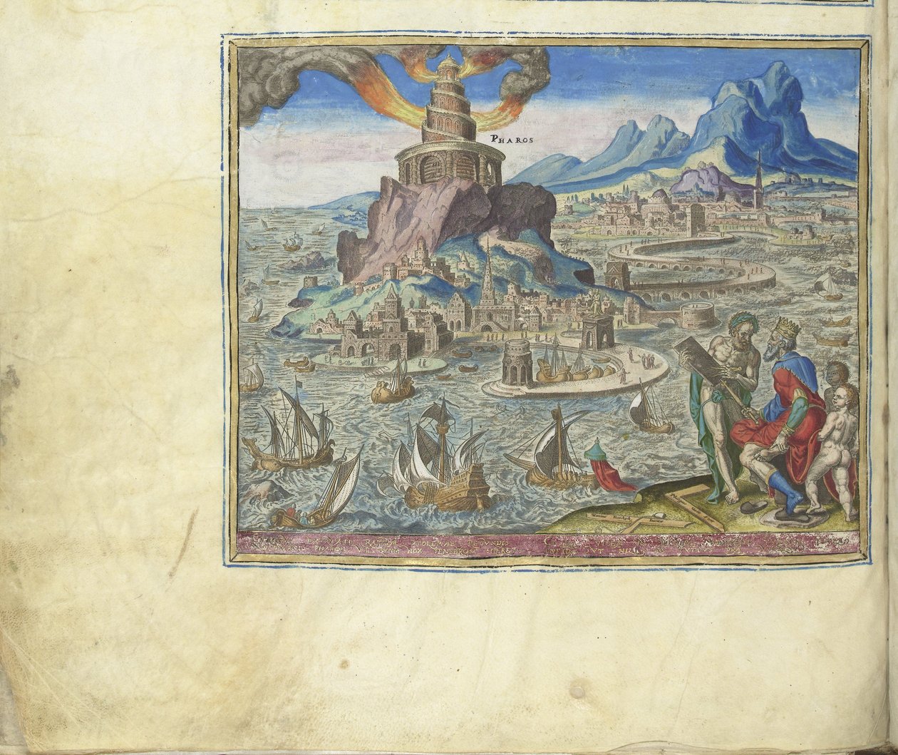 De vuurtoren van Alexandrië uit de serie De Acht Wereldwonderen door Philipp Galle
