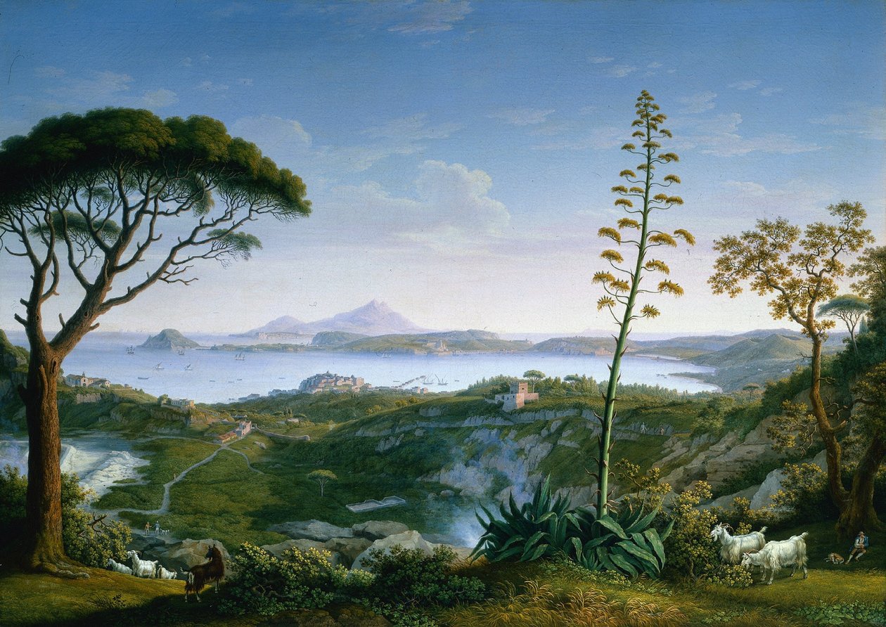 Uitzicht op de Golf van Pozzuoli vanaf Solfatara, 1803 door Philipp Hackert