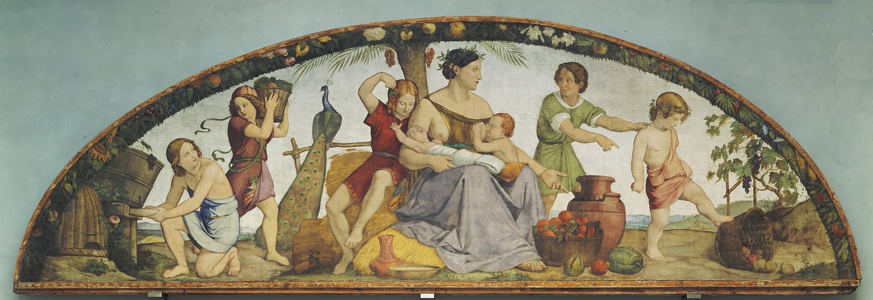 De zeven vette jaren. Lunet uit de achtdelige cyclus uit de Casa Bartholdy in Rome door Philipp Veit
