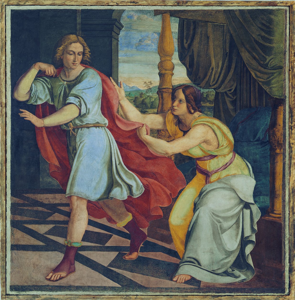 Jozef en de vrouw van Potifar. Muurschildering uit de achtdelige cyclus uit de Casa Bartholdy in Rome door Philipp Veit