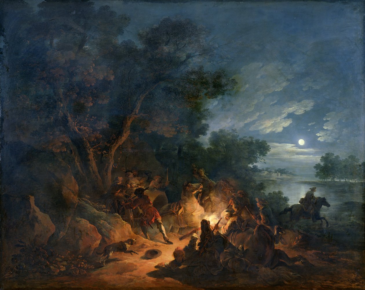 Aanval door Rovers in de Nacht door Philippe Jacques de Loutherbourg