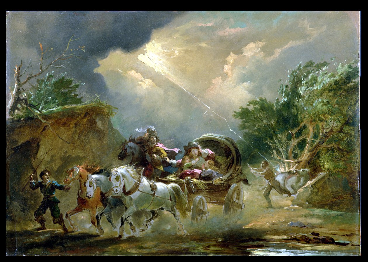 Koets in een onweersbui, 1790s door Philippe Jacques de Loutherbourg