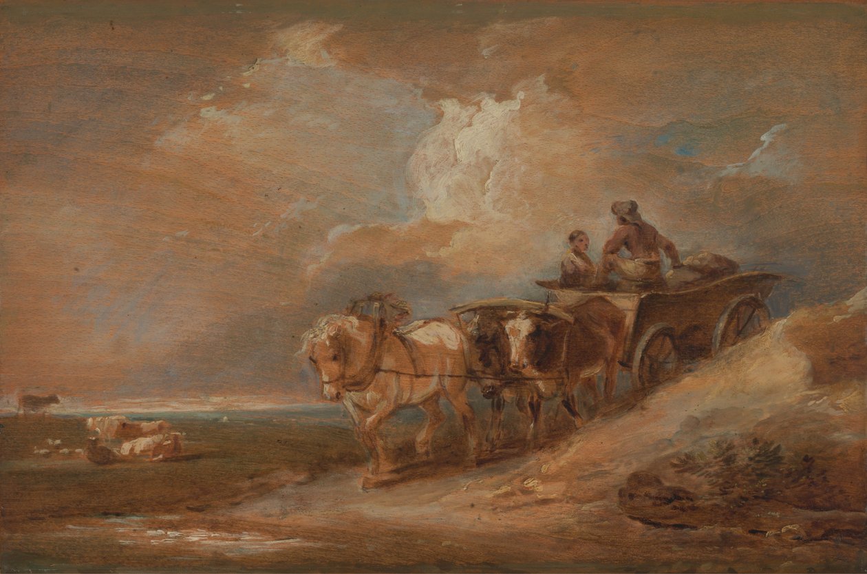 Landschap met paard en ossenkarren door Philippe Jacques de Loutherbourg