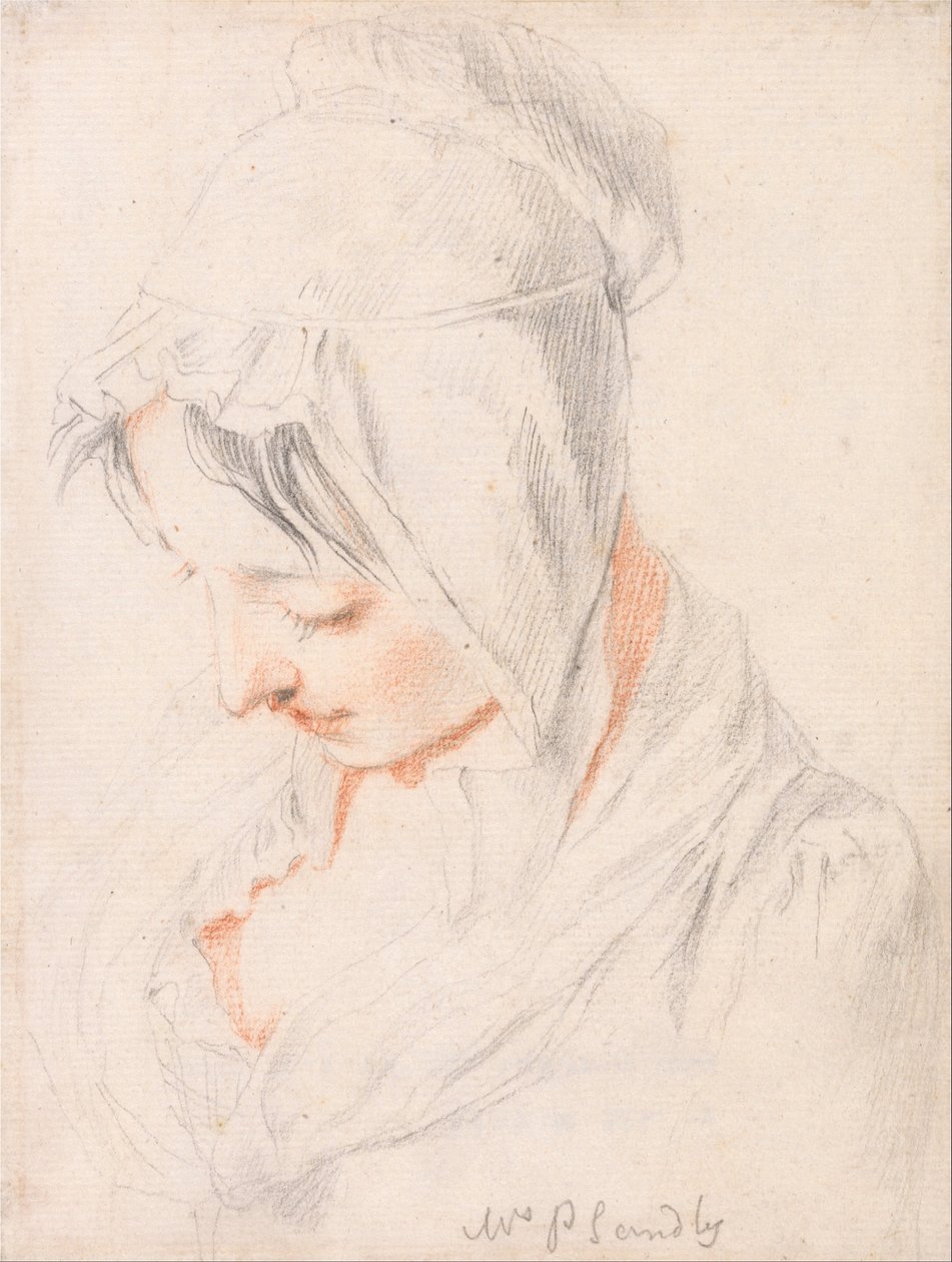 Hoofd van een vrouw, studie voor De Bijbelles door Philippe Mercier