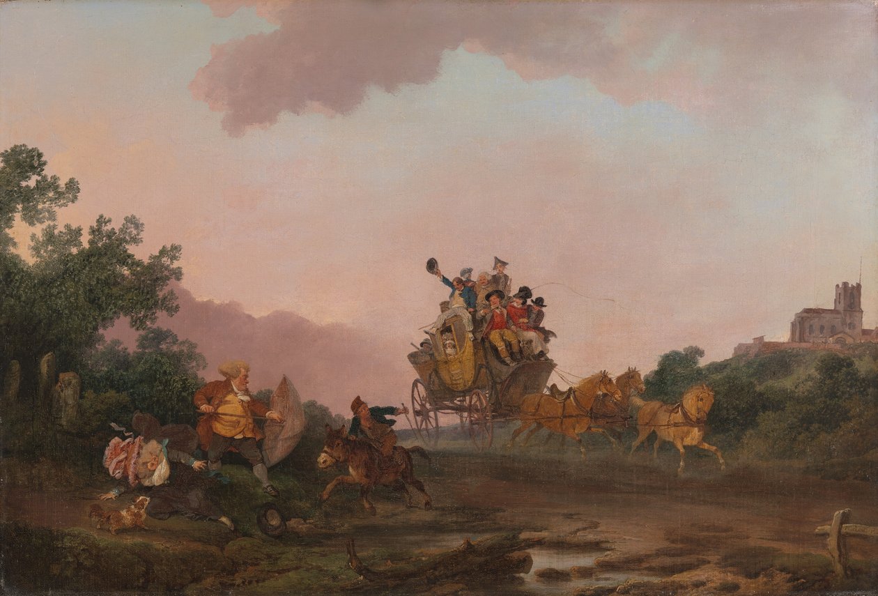Feestvierders op een koets door Philippe-Jacques de Loutherbourg
