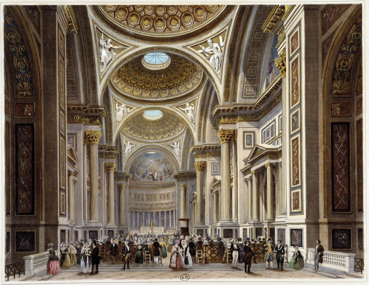 Interieur van de kerk van de Madeleine - in "Promenade dans Paris et ses environs", tekeningen door Jacottet en Benoist, uitgegeven door Gihaut Frères door Philippe Benoist