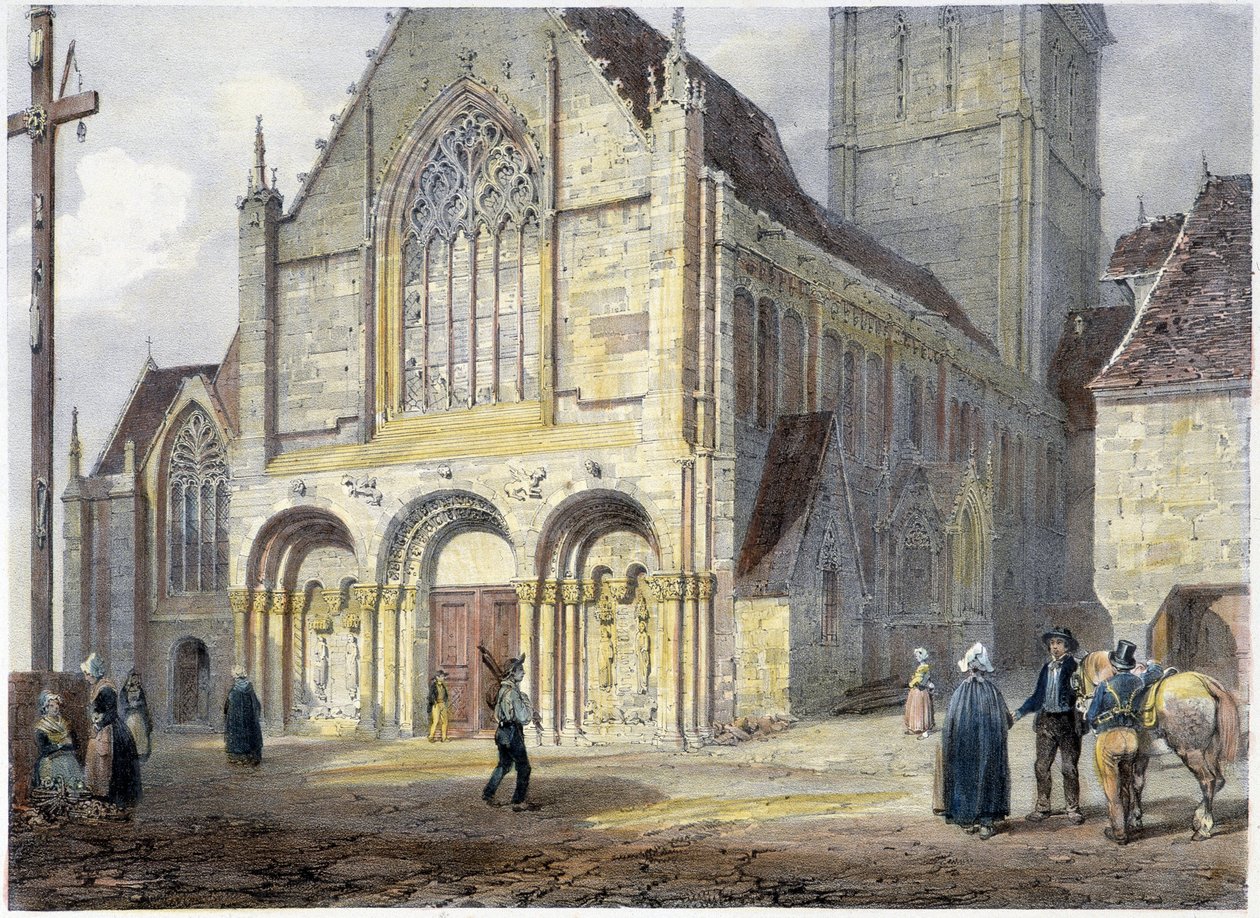 De kerk van St. Savior van Dinan - Lithografie door Benoist en Jacottet door Philippe Benoist