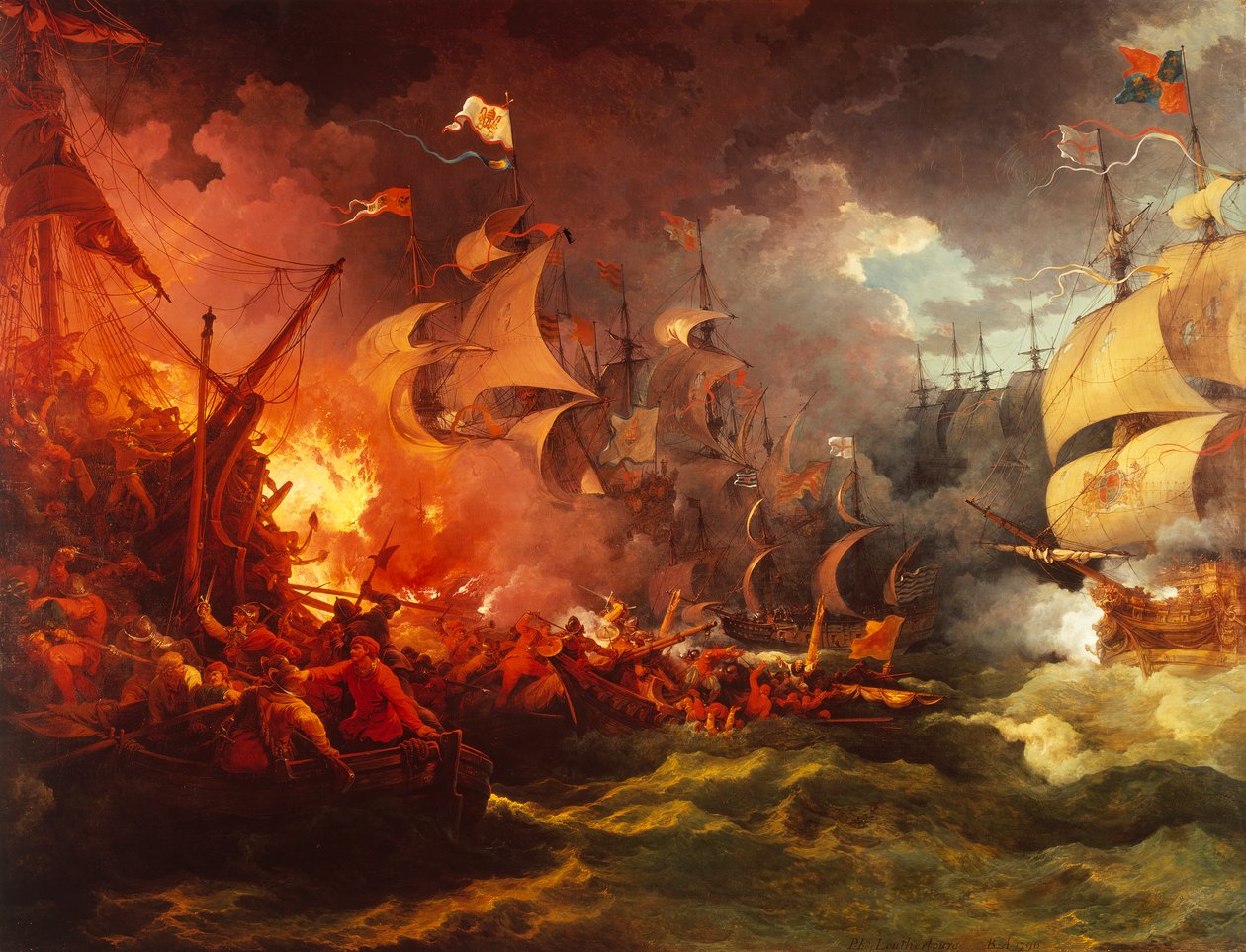 Nederlaag van de Spaanse Armada, 8 augustus 1588 door Philippe Jacques de Loutherbourg