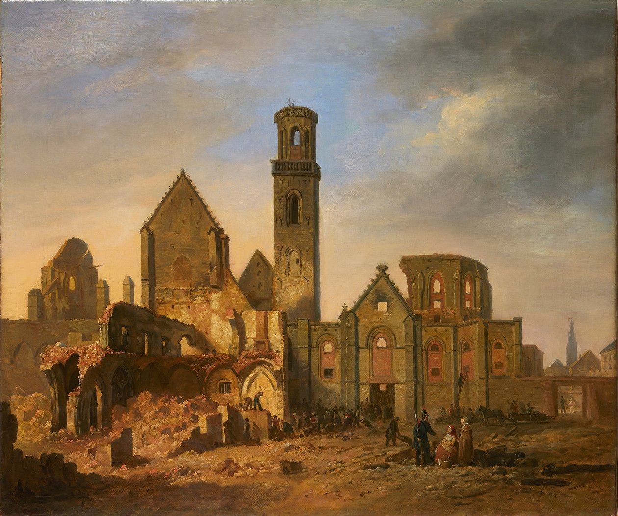 Zicht op de Sint-Michielsabdij in Antwerpen na de brand van 27 oktober 1830, 1830 door Philippe Jacques van Brée