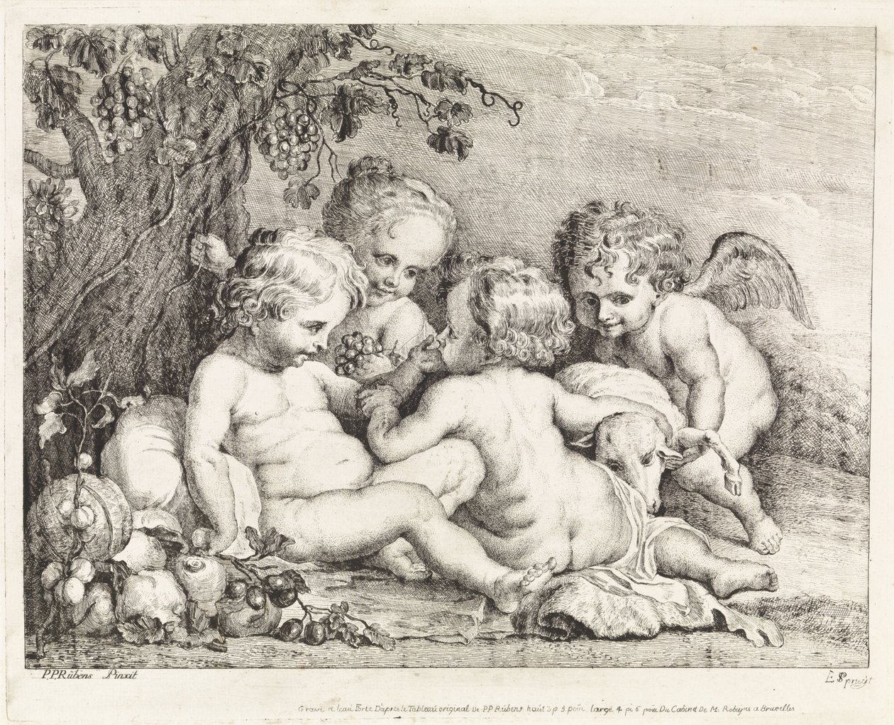 Christus, Johannes de Doper en twee putti door Philippe Lambert Joseph Spruyt