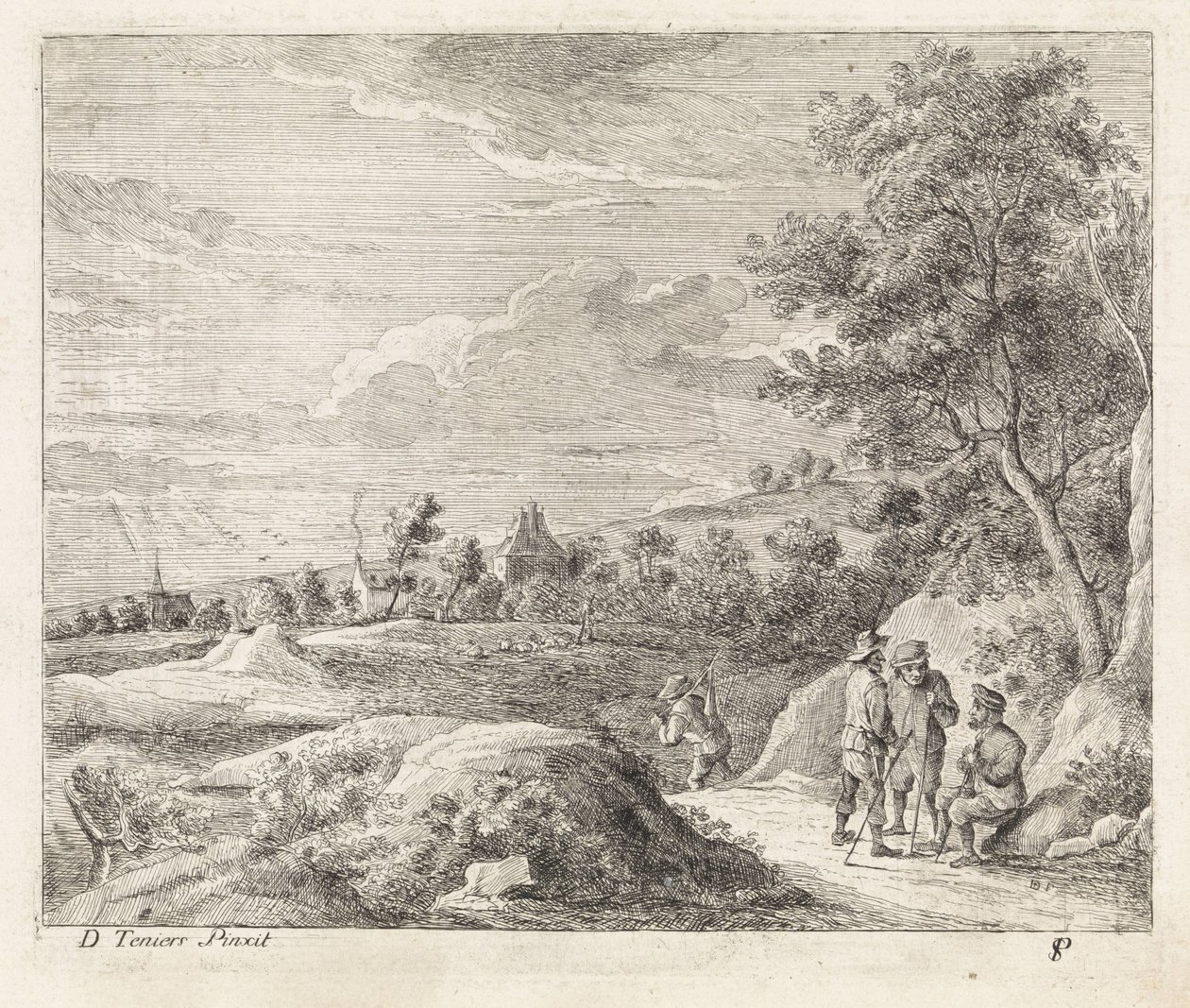 Landschap met vier wandelaars door Philippe Lambert Joseph Spruyt