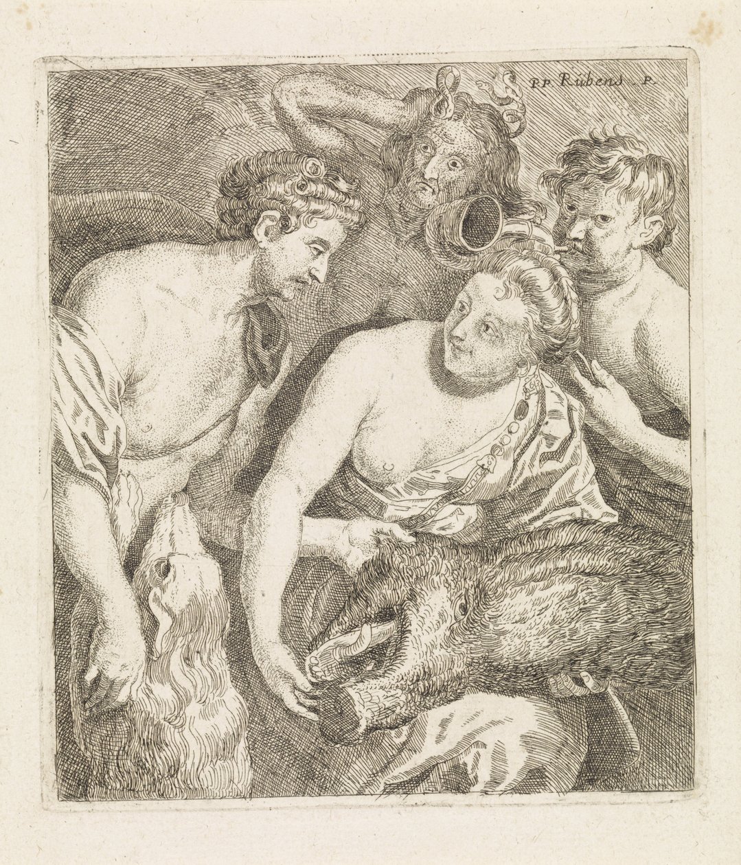 Meleager geeft de kop van het Caledonische zwijn aan Atalanta door Philippe Lambert Joseph Spruyt