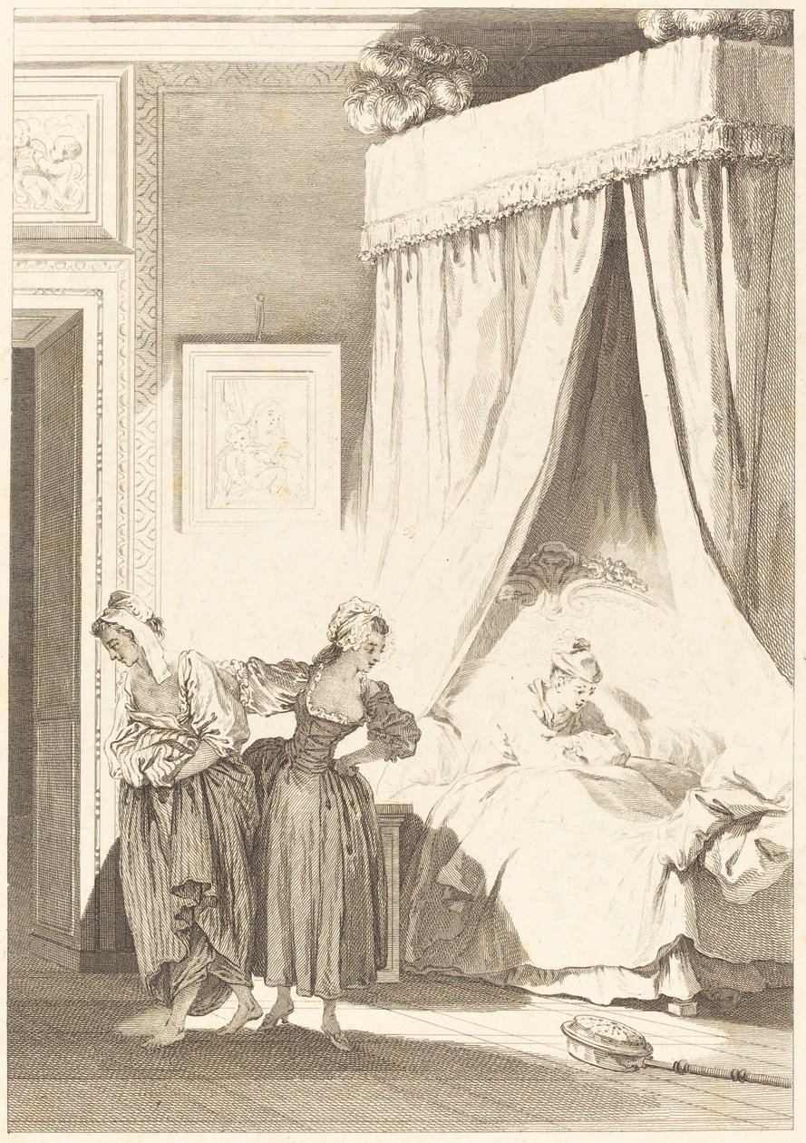 De weddenschap van de drie kletskousen: De dienstmeid door Philippe Triere and Antoine Jean Duclos after Jean Honoré Fragonard