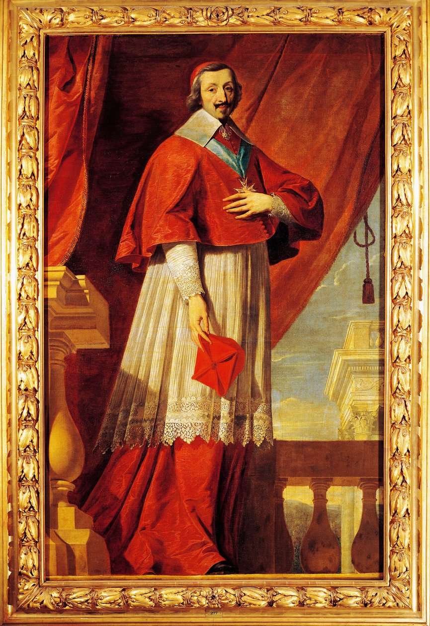 Frankrijk, Fontaine Chaalis, Portret van Franse staatsman en geestelijke, Kardinaal Richelieu door Philippe de (school of) Champaigne